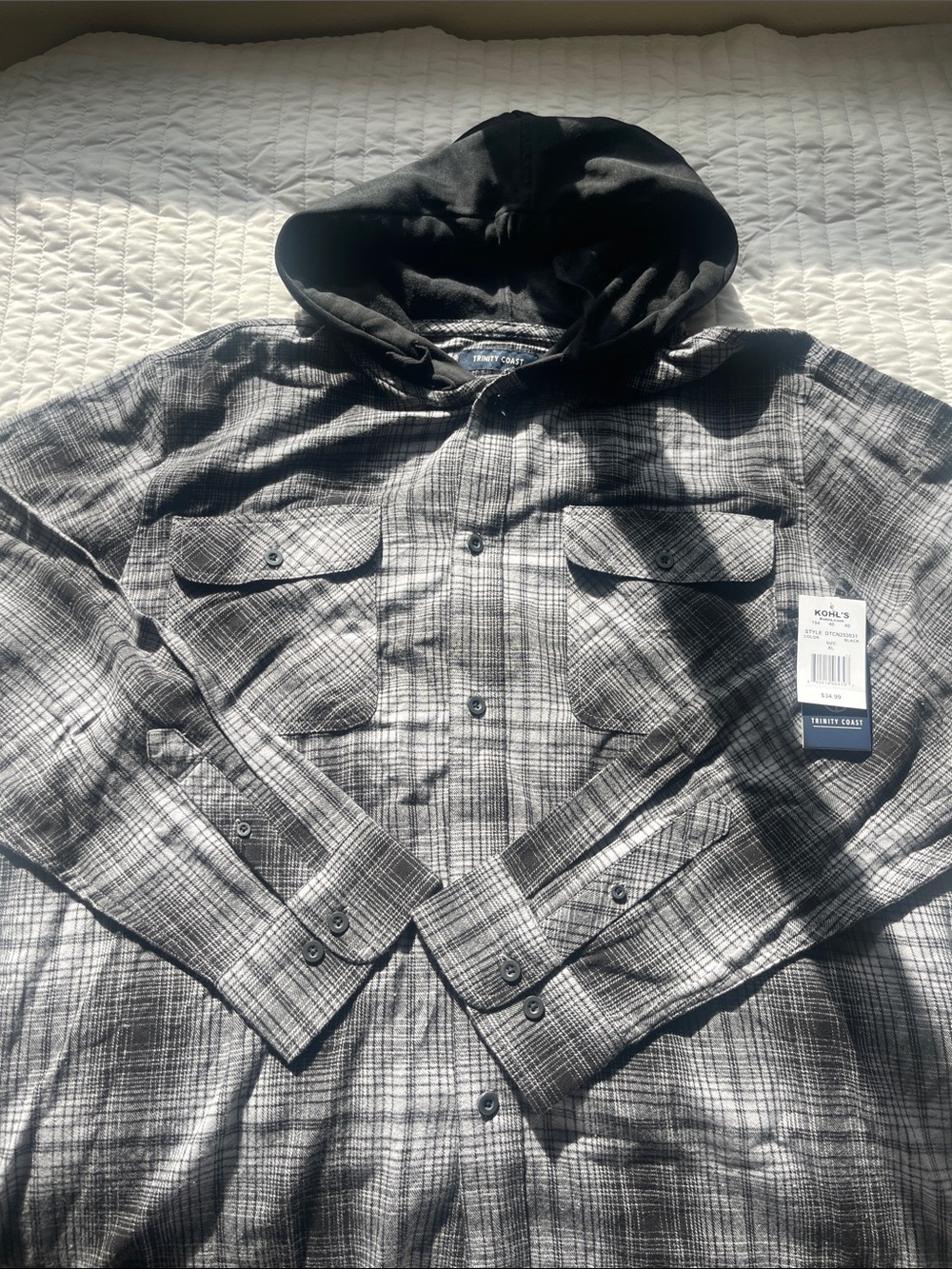 Kohl's Men's Black & Gray Plaid Hooded Shirt Jacket